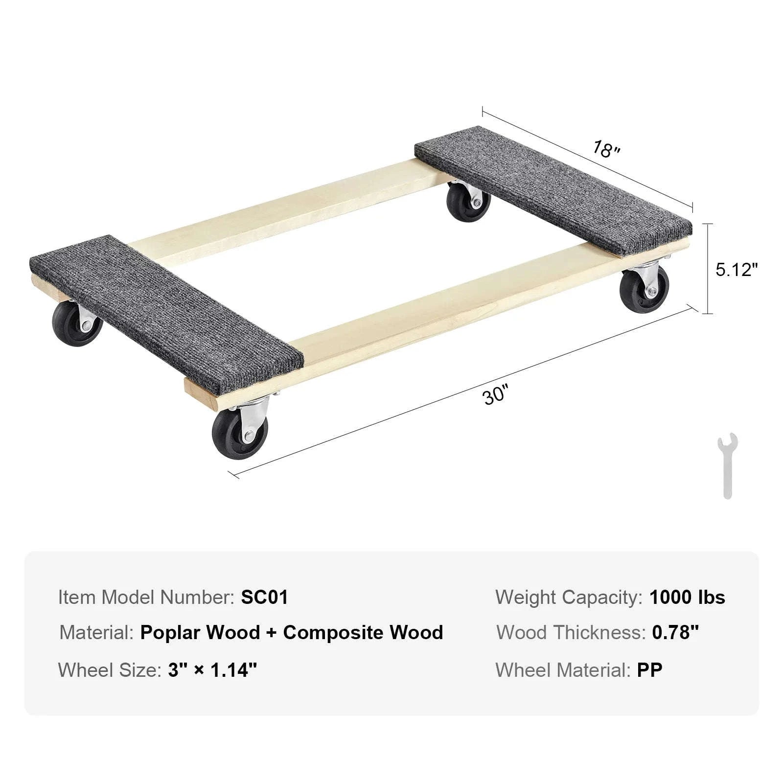 SucceBuy 1000lbs Furniture Moving Pallet Trolley Industrial Machinery Mover with PP Swivel Casters for Transporting Cargo Fridge-1PC / United States