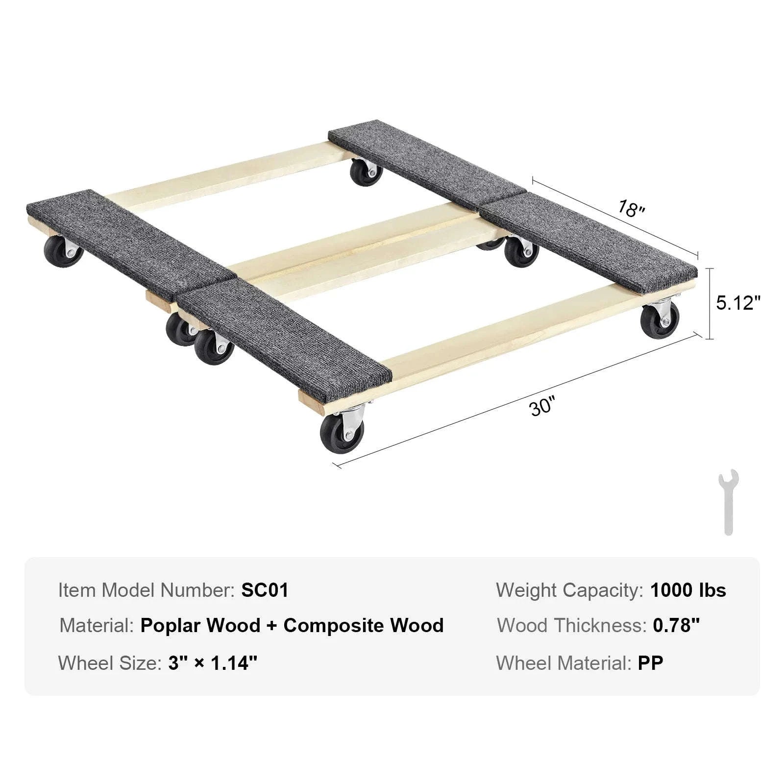 SucceBuy 1000lbs Furniture Moving Pallet Trolley Industrial Machinery Mover with PP Swivel Casters for Transporting Cargo Fridge-1PC / United States