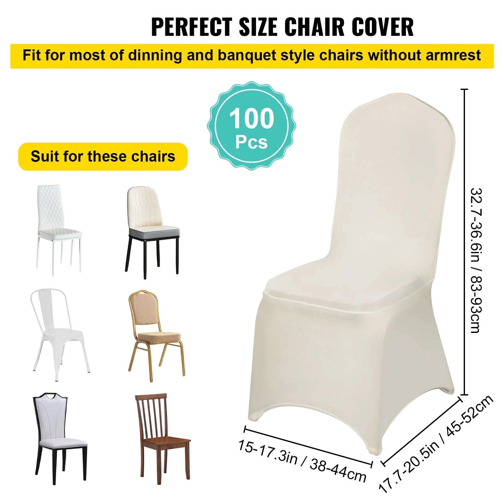 SucceBuy 100Pcs Wedding Chair Covers Stretch Polyester Spandex Slipcover Folding Flat Front Chair Covers for Hotel Dining Party-Ivory 100pcs / france