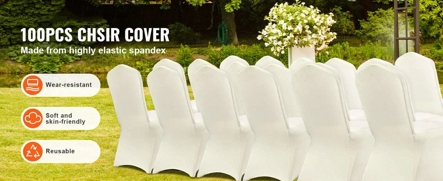 SucceBuy 100Pcs Wedding Chair Covers Stretch Polyester Spandex Slipcover Folding Flat Front Chair Covers for Hotel Dining Party-Ivory 100pcs / france