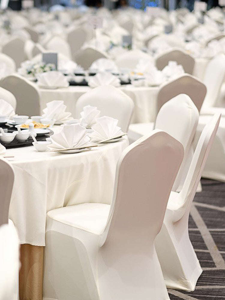 SucceBuy 100Pcs Wedding Chair Covers Stretch Polyester Spandex Slipcover Folding Flat Front Chair Covers for Hotel Dining Party-Ivory 100pcs / france