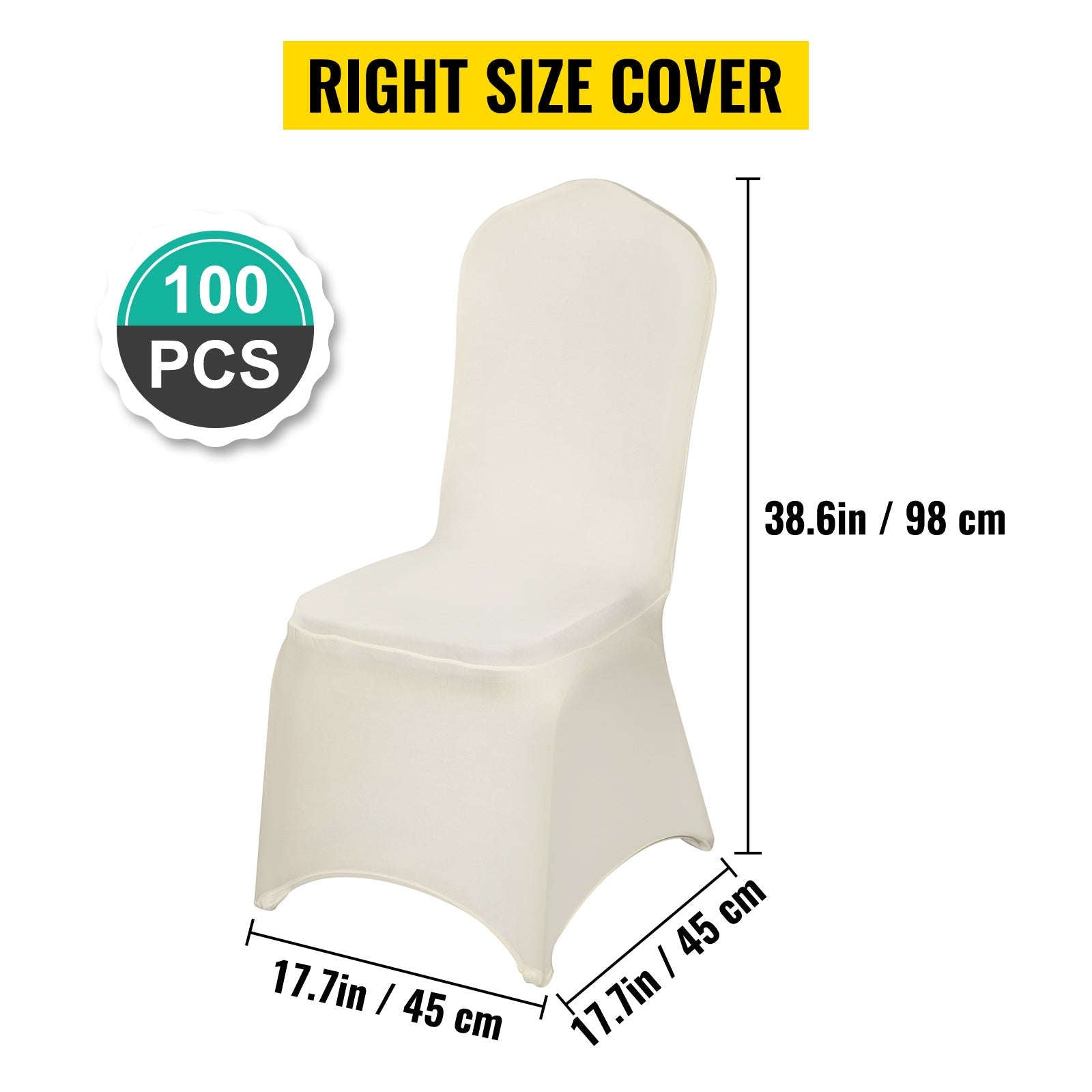 SucceBuy 100Pcs Wedding Chair Covers Stretch Polyester Spandex Slipcover Folding Flat Front Chair Covers for Hotel Dining Party-Ivory 100pcs / france