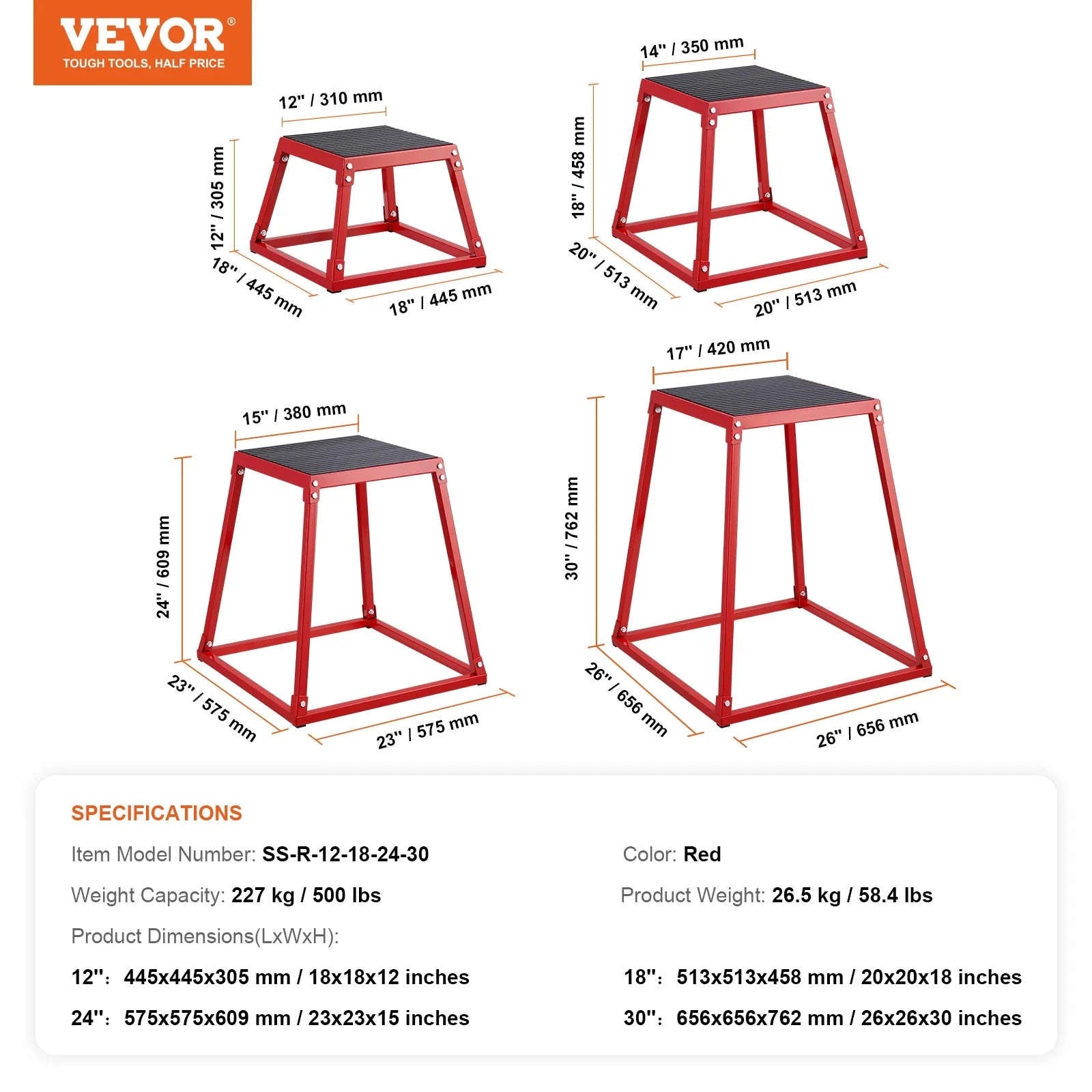 SucceBuy 12/18/24/30inch Plyometric Jump Box Plyo Box Platform Black For Home Gym Training Conditioning Strength Training 3/4pcs-3pcs Red / United States