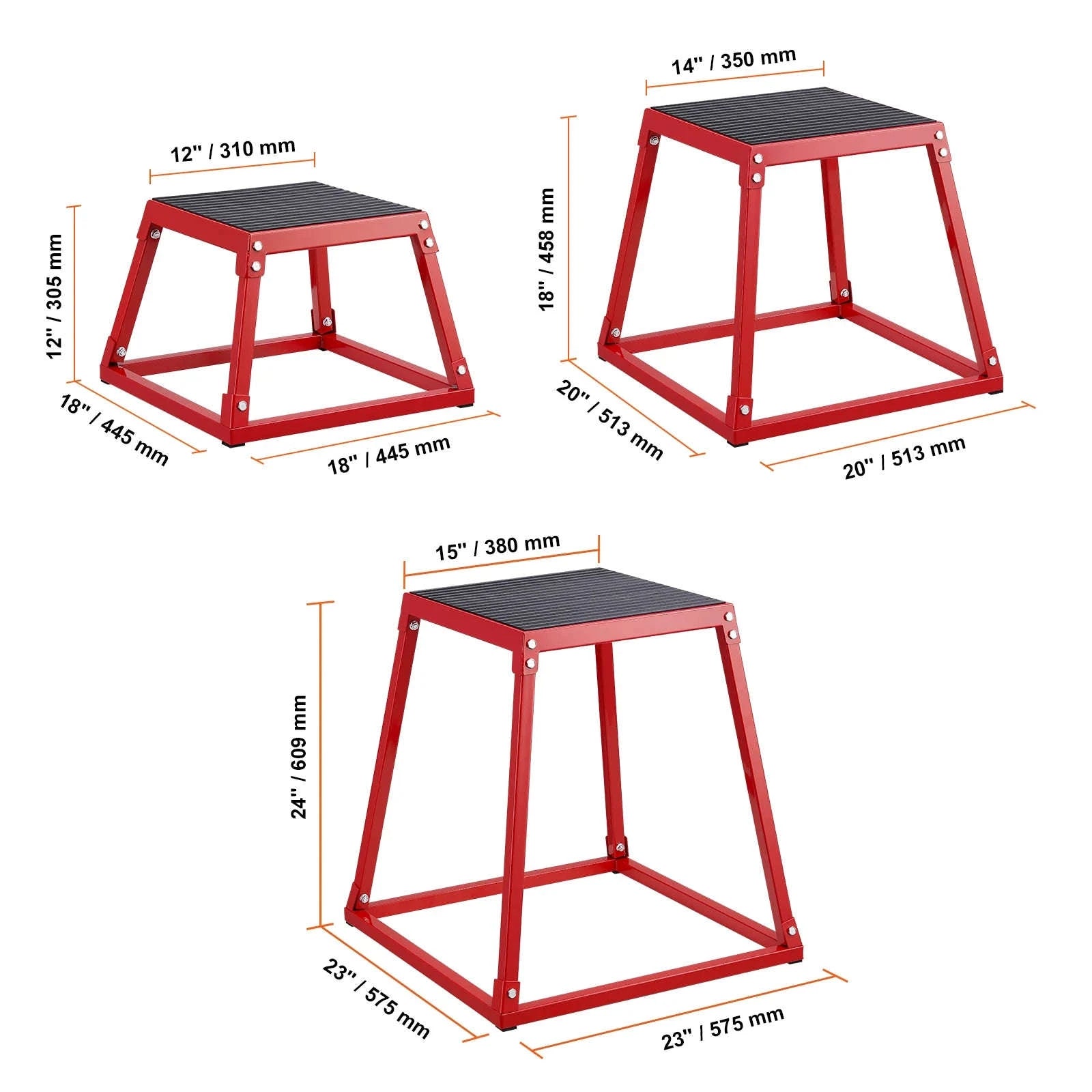 SucceBuy 12/18/24/30inch Plyometric Jump Box Plyo Box Platform Black For Home Gym Training Conditioning Strength Training 3/4pcs-3pcs Red / United States