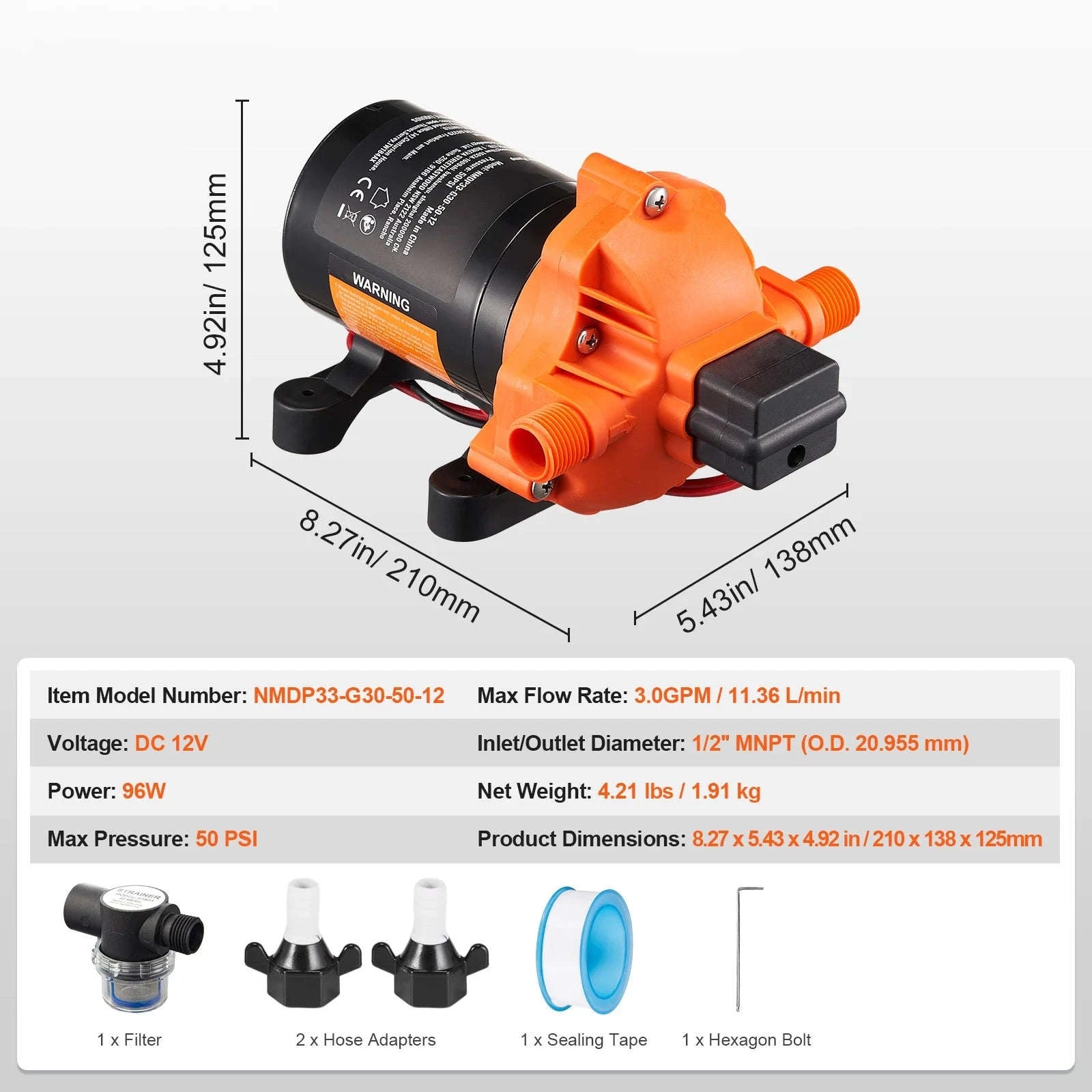 SucceBuy 12V Diaphragm Pump 1.8/3/3.5/5 GPM 3/4/5-Chamber 40-100 PSI Adjustable 1/2'' MNPT Port for RV Yacht Food Truck Camper-5.0 GPM 5-Chamber / EU / Poland