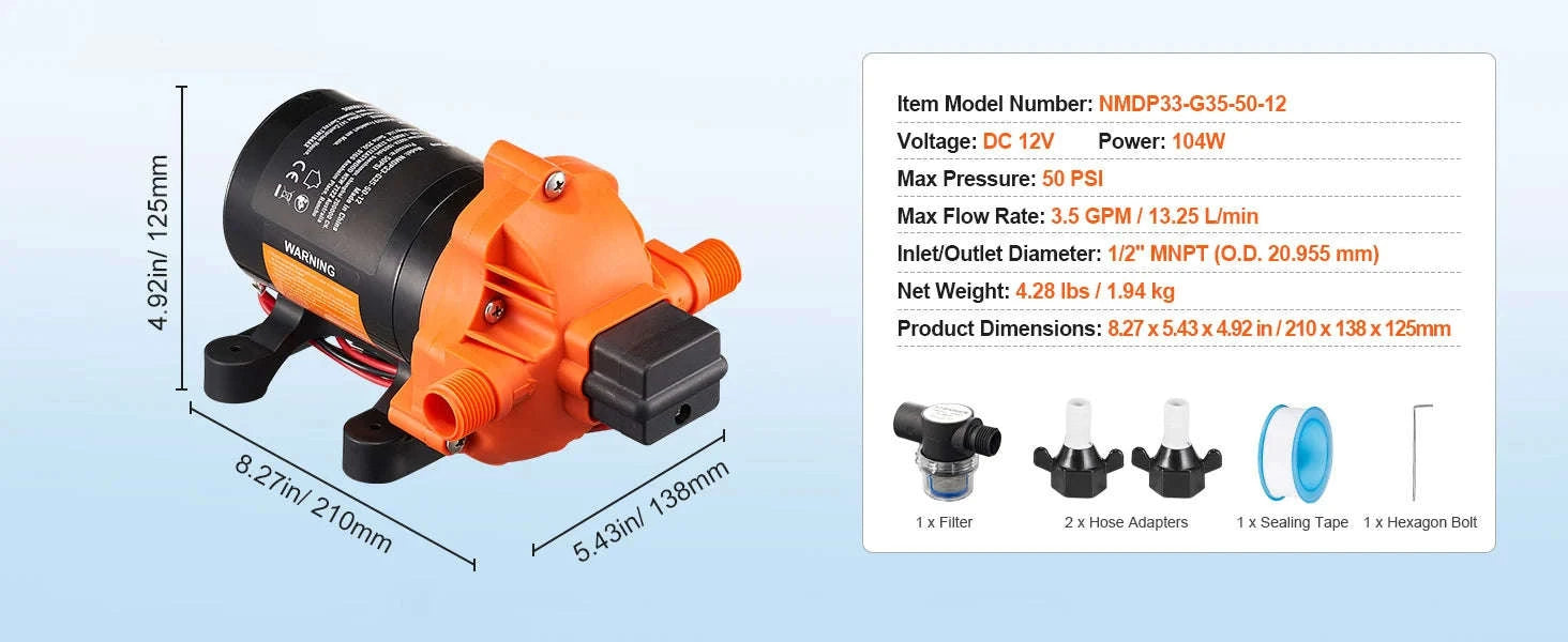 SucceBuy 12V Diaphragm Pump 1.8/3/3.5/5 GPM 3/4/5-Chamber 40-100 PSI Adjustable 1/2'' MNPT Port for RV Yacht Food Truck Camper-5.0 GPM 5-Chamber / EU / Poland