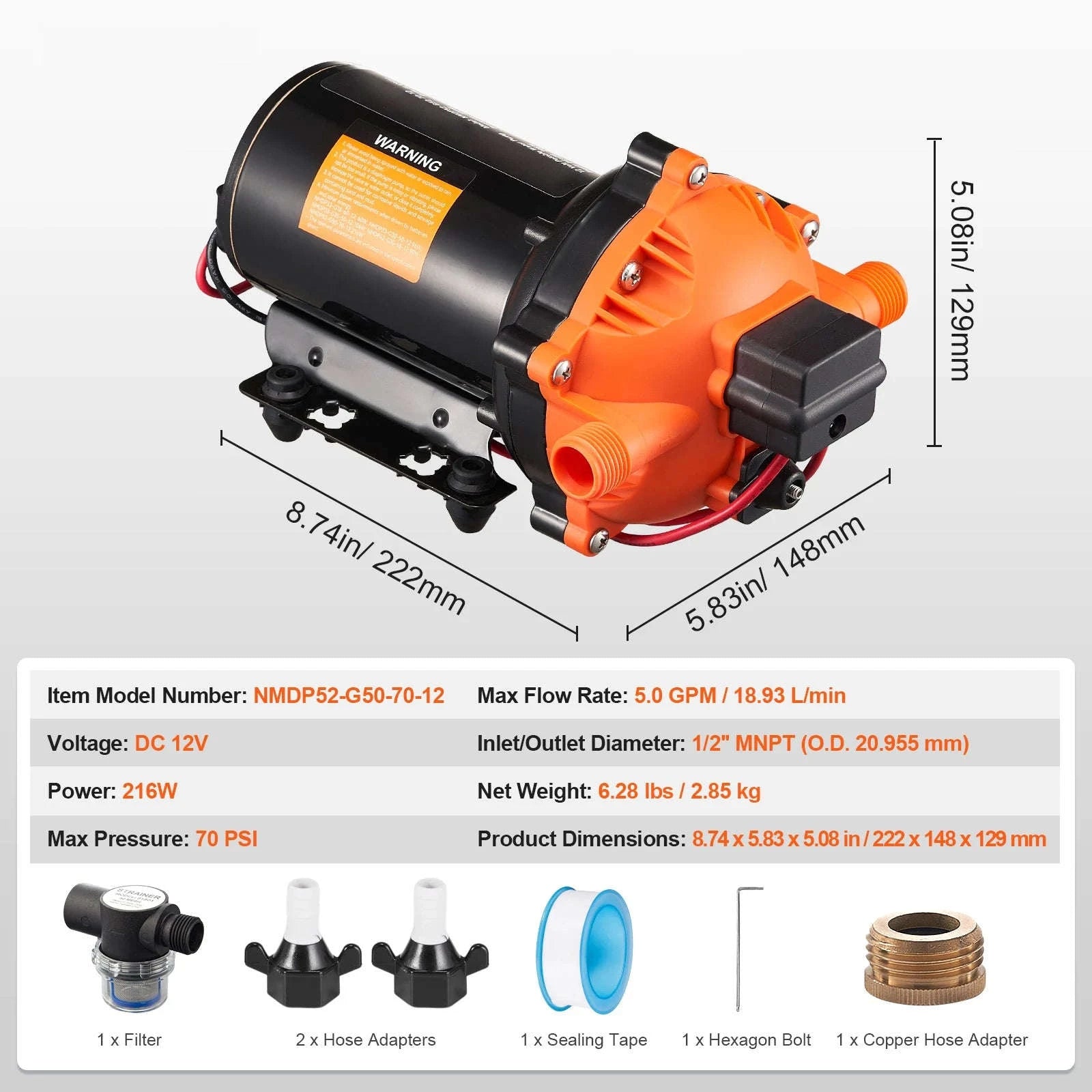 SucceBuy 12V Diaphragm Pump 1.8/3/3.5/5 GPM 3/4/5-Chamber 40-100 PSI Adjustable 1/2'' MNPT Port for RV Yacht Food Truck Camper-5.0 GPM 5-Chamber / EU / Poland