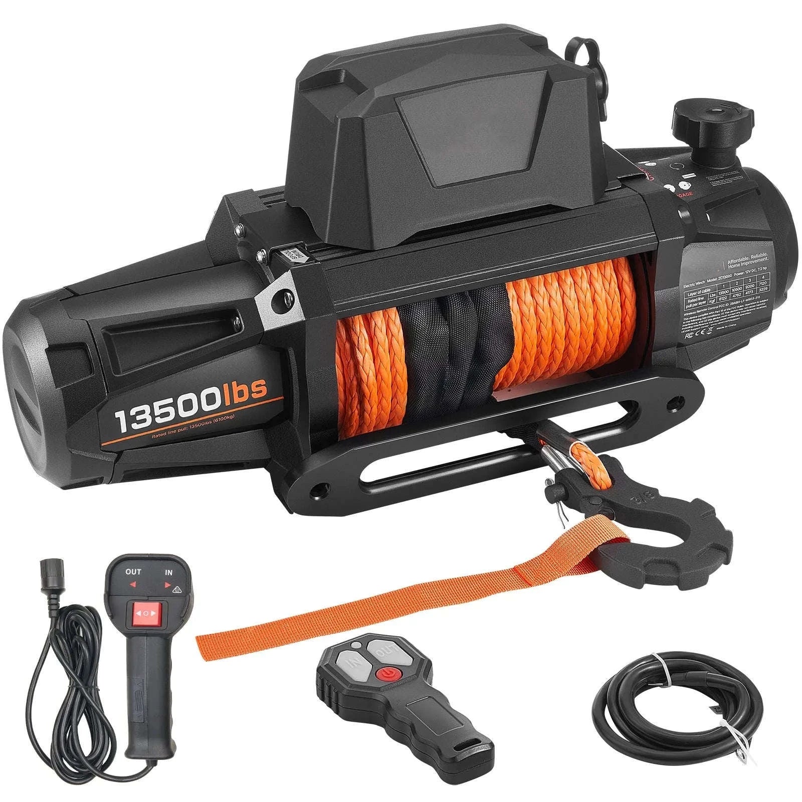 SucceBuy 13500LBS 12V Electric Winch Synthetic Tow Rope Car Winch 28M Lifting Hoist for 4X4 Car Trailer ATV Truck Off Road Boat-13500LBS / 27M / spain