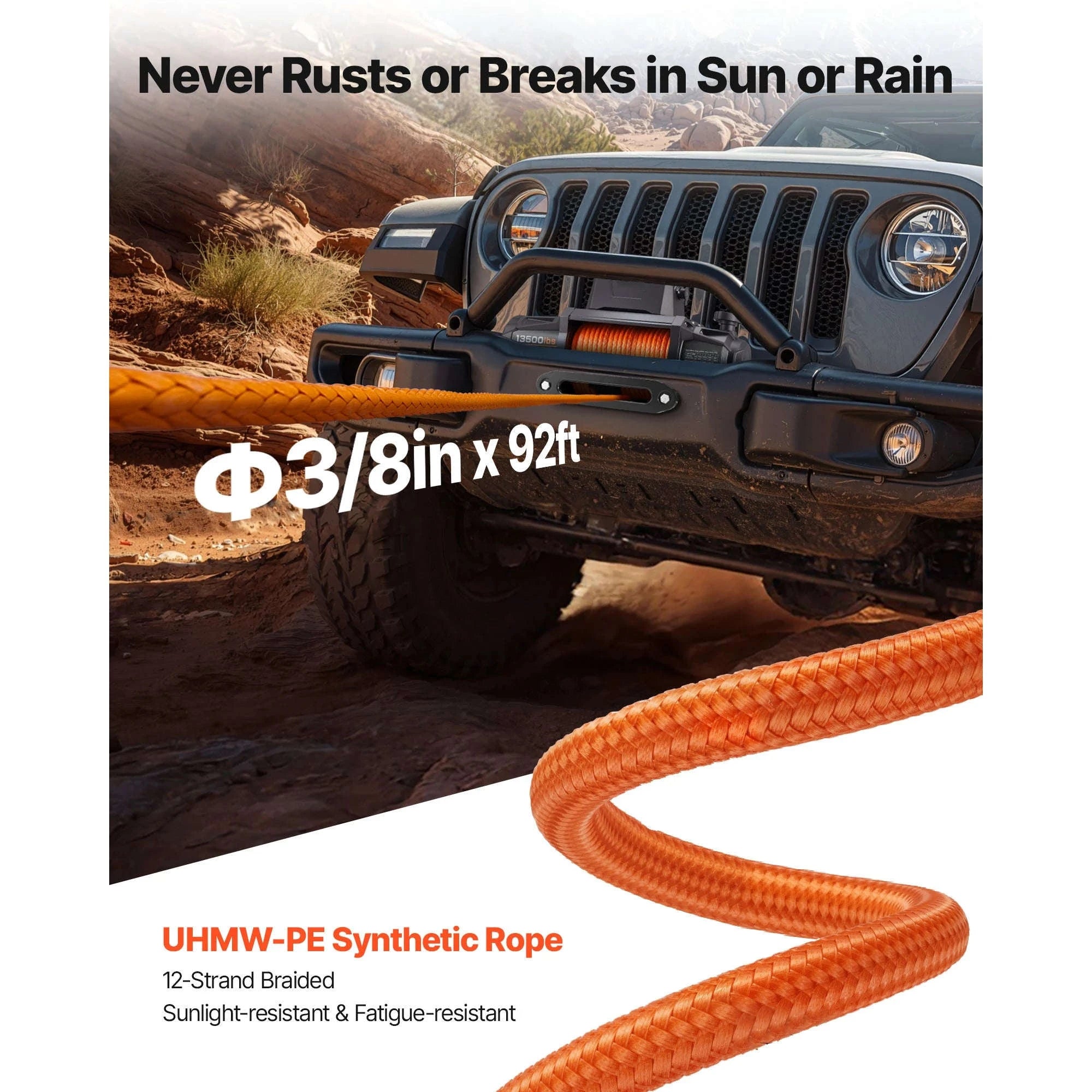 SucceBuy 13500LBS 12V Electric Winch Synthetic Tow Rope Car Winch 28M Lifting Hoist for 4X4 Car Trailer ATV Truck Off Road Boat-13500LBS / 27M / spain