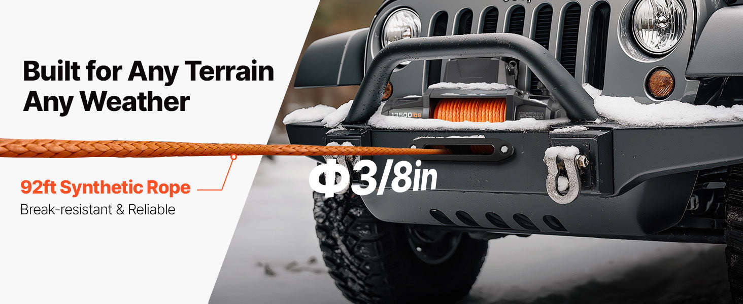 SucceBuy 13500LBS 12V Electric Winch Synthetic Tow Rope Car Winch 28M Lifting Hoist for 4X4 Car Trailer ATV Truck Off Road Boat-13500LBS / 27M / spain