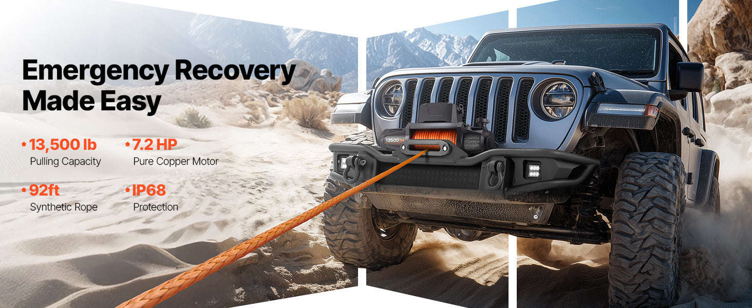 SucceBuy 13500LBS 12V Electric Winch Synthetic Tow Rope Car Winch 28M Lifting Hoist for 4X4 Car Trailer ATV Truck Off Road Boat-13500LBS / 27M / spain