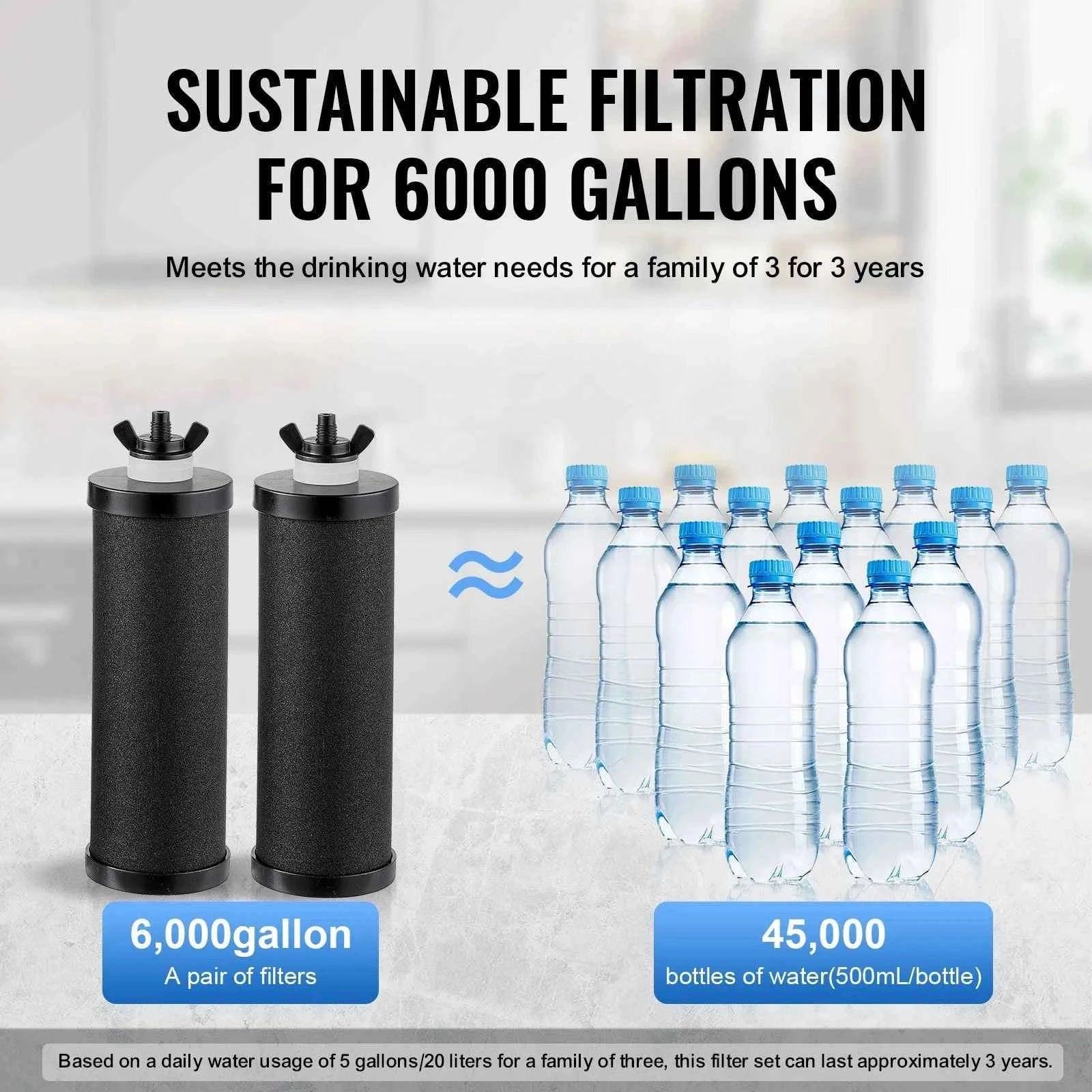 SucceBuy 2.25Gallon Gravity-fed Water Filter System 304Stainless-Steel  Water Filtration System with Carbon Filters/Spigot/Stand-2.25 Gallon / United States