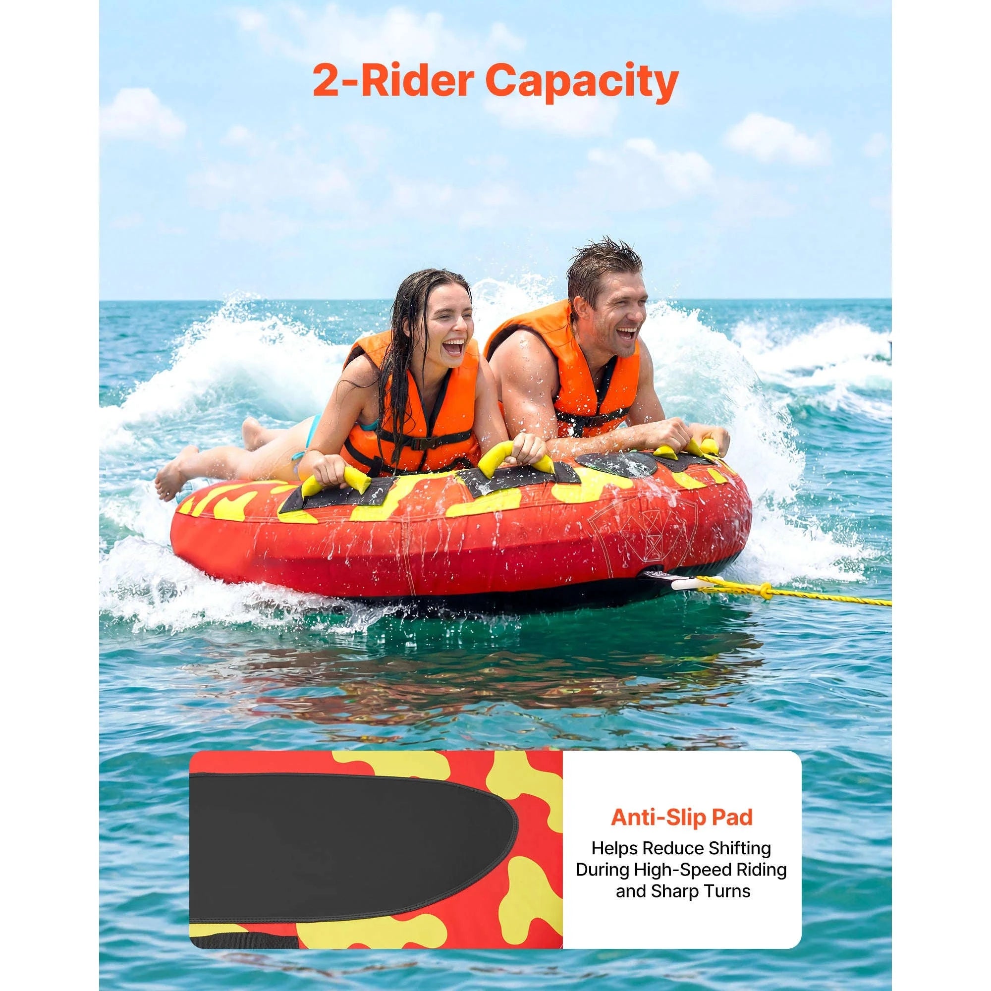 SucceBuy 2/3 Rider Towable Tubes Boating 340/510/680 lbs Inflatable Tube Anti-Slip Pad Nylon Cover Padded Handles Safety Valve-3 Riders TypeA / United States