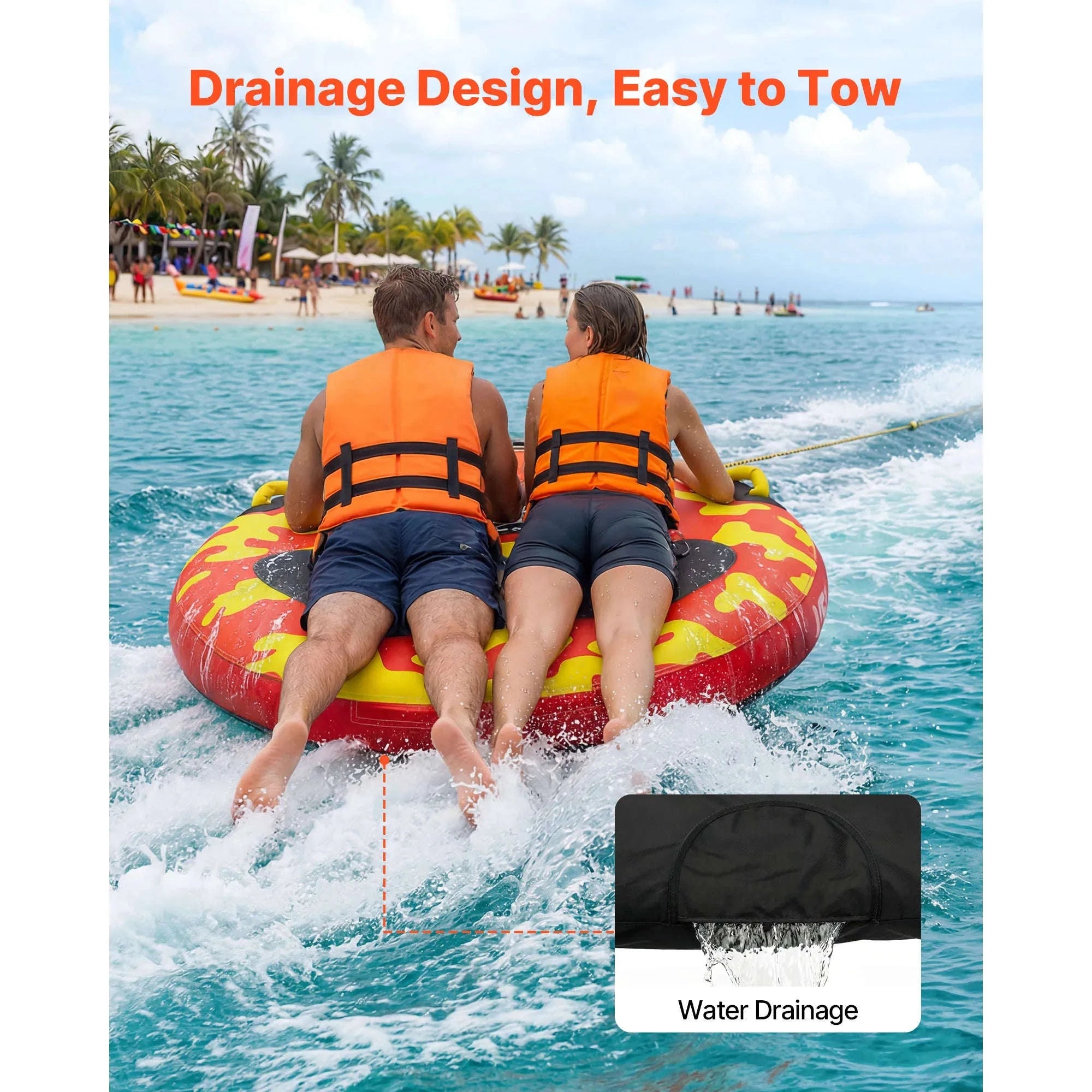 SucceBuy 2/3 Rider Towable Tubes Boating 340/510/680 lbs Inflatable Tube Anti-Slip Pad Nylon Cover Padded Handles Safety Valve-3 Riders TypeA / United States