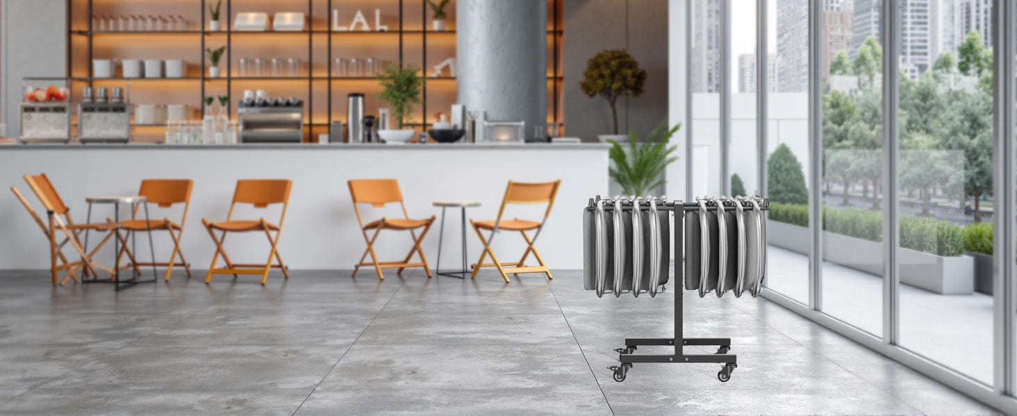 SucceBuy 200 LBS Folding Chair Rack T-shape Metal Chair StorageCart with Rubber Wheels Chair Holder Dolly for Hotel 14 Chairs-T-shape / CZECH REPUBLIC