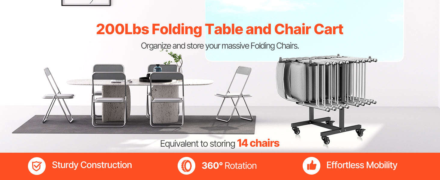 SucceBuy 200 LBS Folding Chair Rack T-shape Metal Chair StorageCart with Rubber Wheels Chair Holder Dolly for Hotel 14 Chairs-T-shape / CZECH REPUBLIC