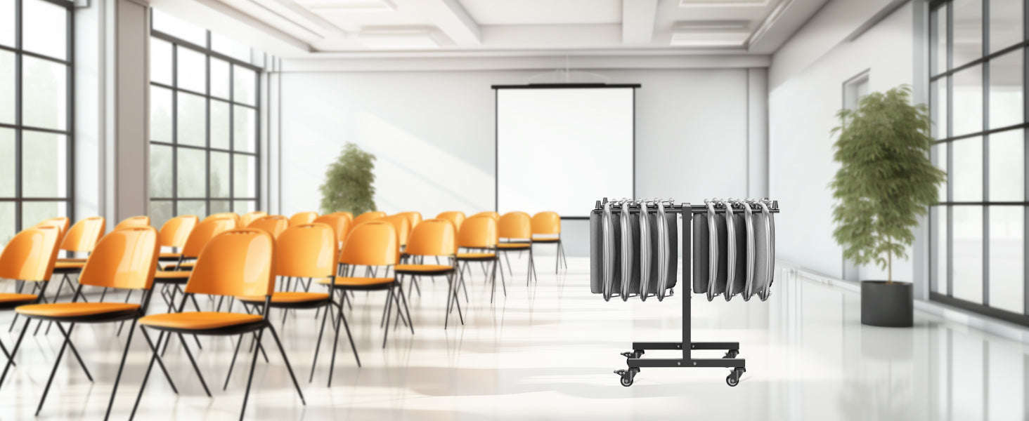SucceBuy 200 LBS Folding Chair Rack T-shape Metal Chair StorageCart with Rubber Wheels Chair Holder Dolly for Hotel 14 Chairs-T-shape / CZECH REPUBLIC