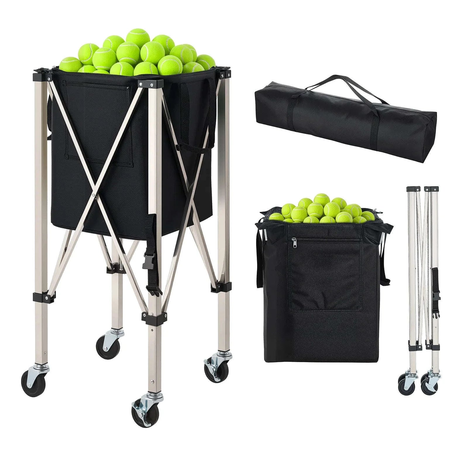 SucceBuy 200 Tennis Balls Hopper Foldable Pickleball Basket Cart with Wheels & Storage Bag for Training Teaching Easy Pick Up-Holds 200 Balls / United States