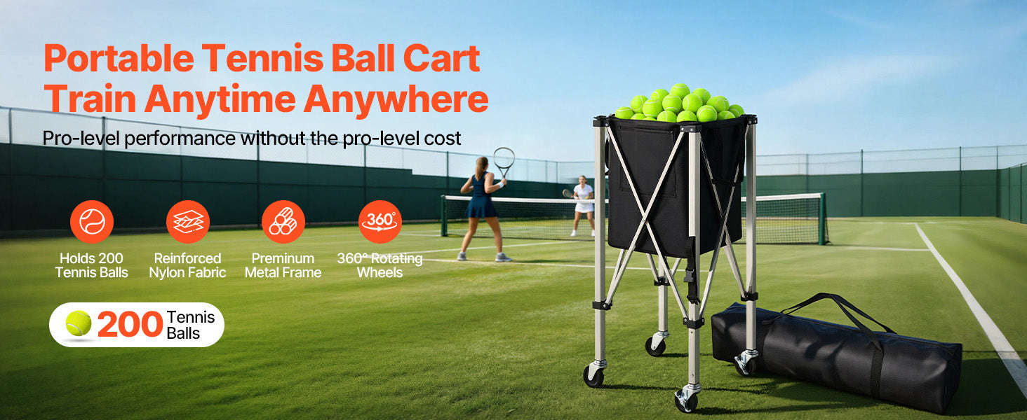 SucceBuy 200 Tennis Balls Hopper Foldable Pickleball Basket Cart with Wheels & Storage Bag for Training Teaching Easy Pick Up-Holds 200 Balls / United States