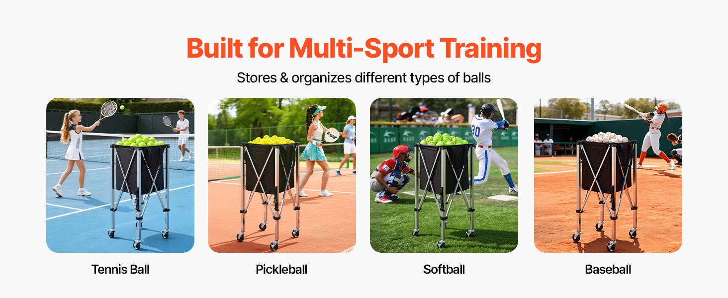 SucceBuy 200 Tennis Balls Hopper Foldable Pickleball Basket Cart with Wheels & Storage Bag for Training Teaching Easy Pick Up-Holds 200 Balls / United States