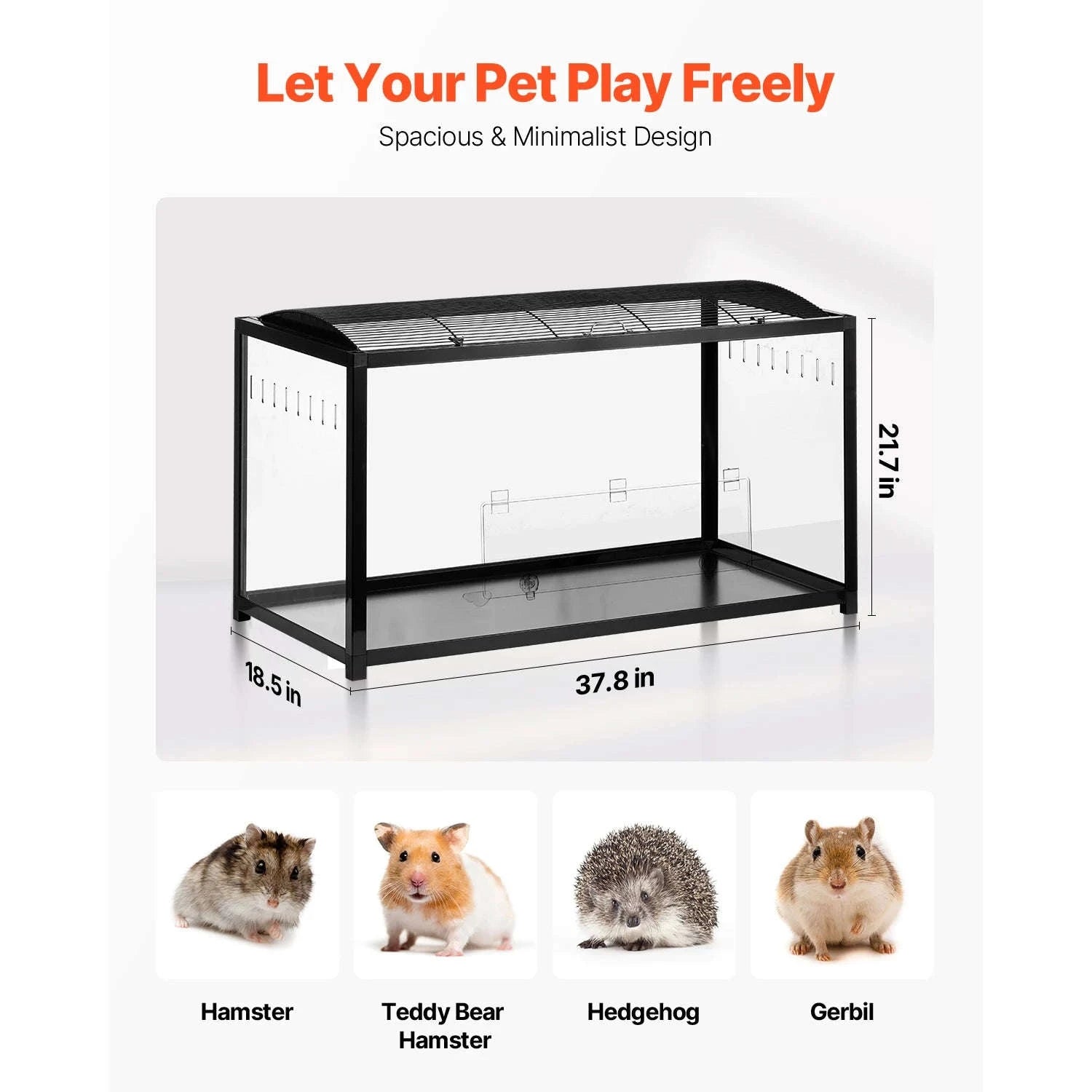 SucceBuy 37.8 x 18.5 x 21.7 inch Hamster Cage 360° Viewing Transparent Hamster Habitats with Front Door for Rats, Guinea Pigs-35-40inch / United States