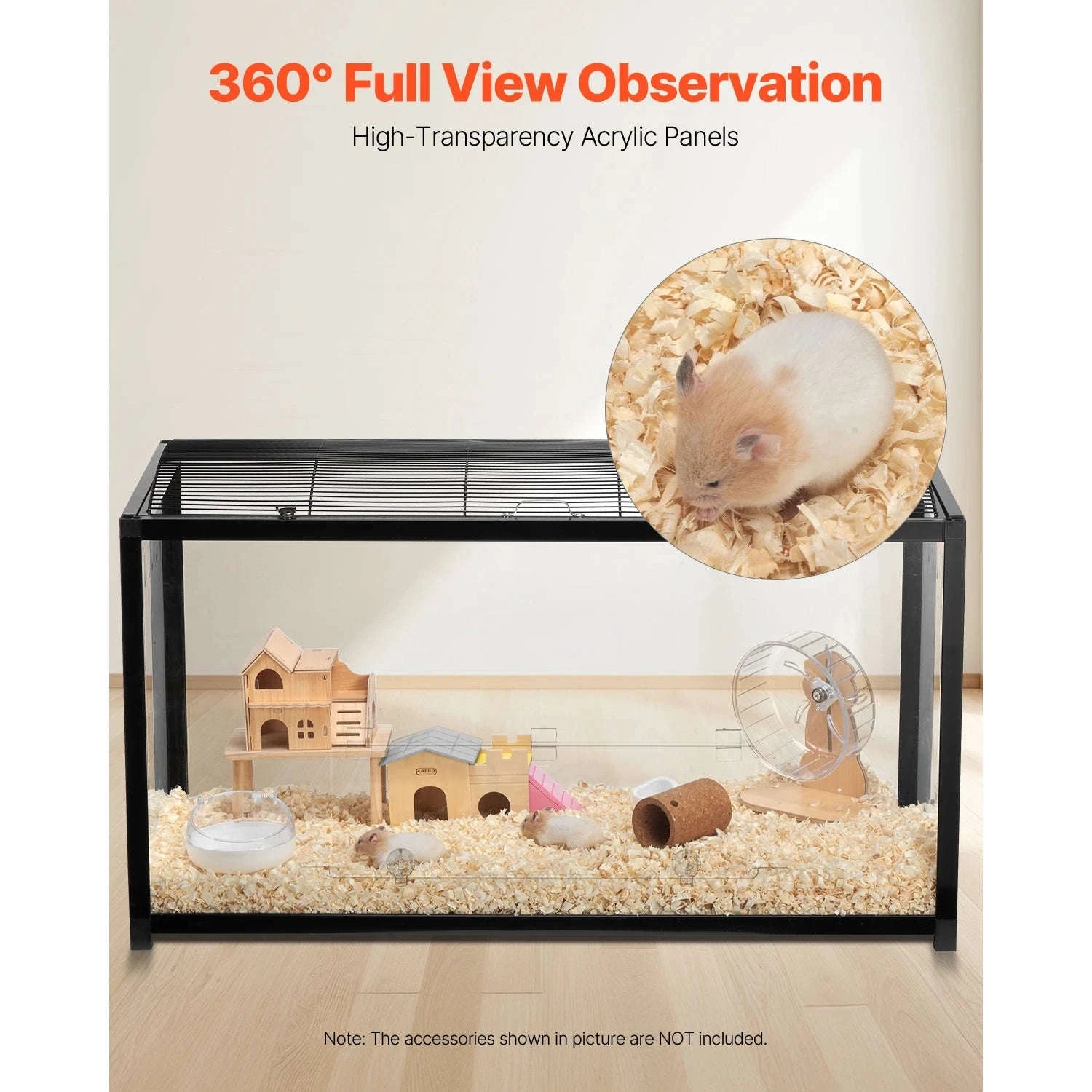 SucceBuy 37.8 x 18.5 x 21.7 inch Hamster Cage 360° Viewing Transparent Hamster Habitats with Front Door for Rats, Guinea Pigs-35-40inch / United States