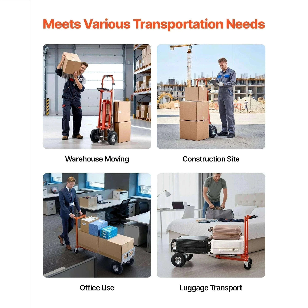 SucceBuy 4 in 1 Hand Truck 1000 lbs Load Capacity for 4-Wheel Mode Aluminum Alloy Portable Trolley Dolly for Moving Home Office-1000 lbs / Poland