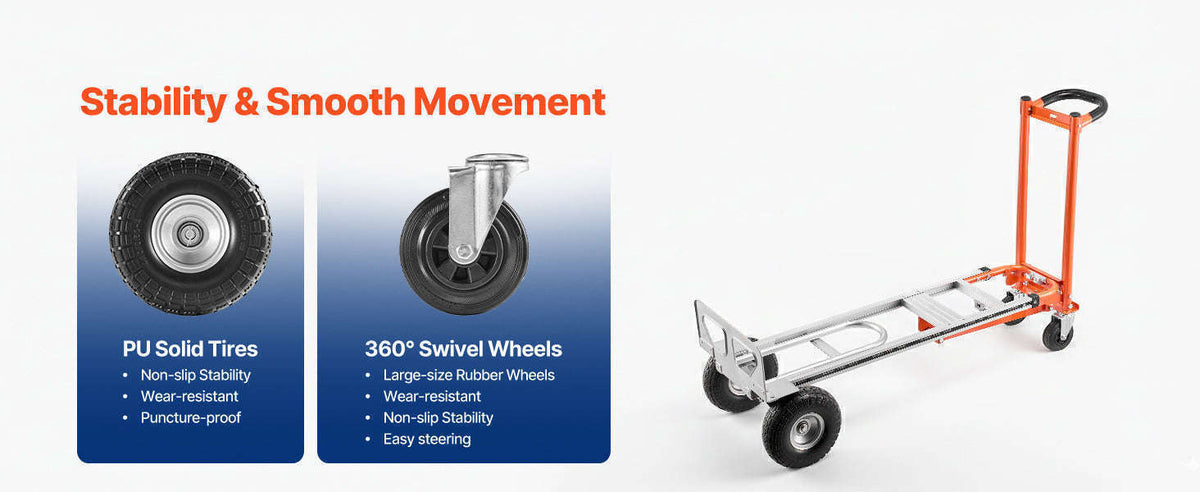 SucceBuy 4 in 1 Hand Truck 1000 lbs Load Capacity for 4-Wheel Mode Aluminum Alloy Portable Trolley Dolly for Moving Home Office-1000 lbs / Poland