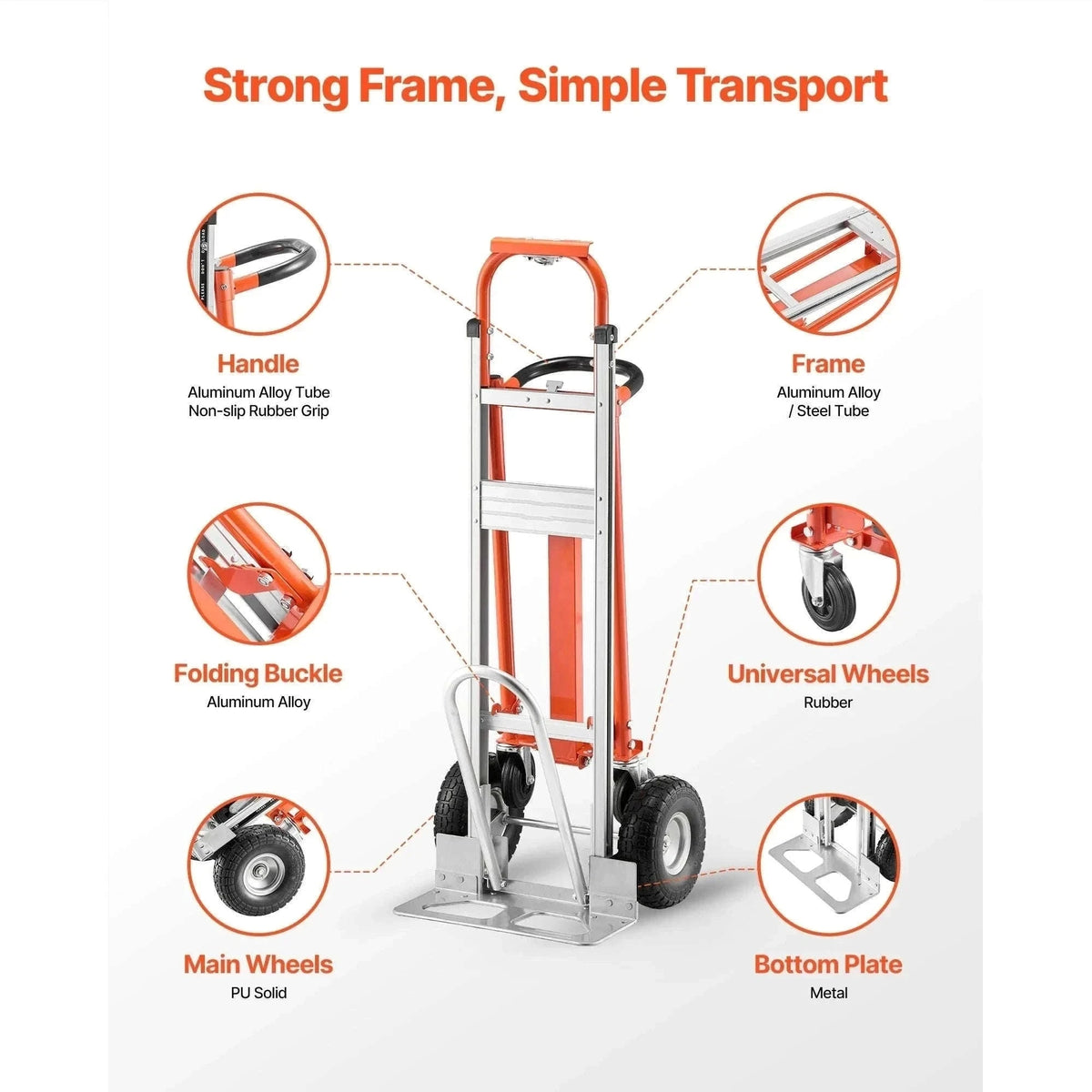 SucceBuy 4 in 1 Hand Truck 1000 lbs Load Capacity for 4-Wheel Mode Aluminum Alloy Portable Trolley Dolly for Moving Home Office-1000 lbs / Poland