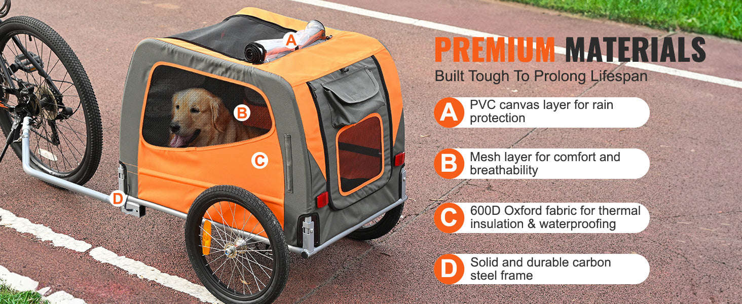 SucceBuy 66lbs Pet Cart Bicycle Carrier Dog Bike Trailer with Folding Frame & Wheels Reflectors Flag for Dogs Accessories-66 lbs / United States