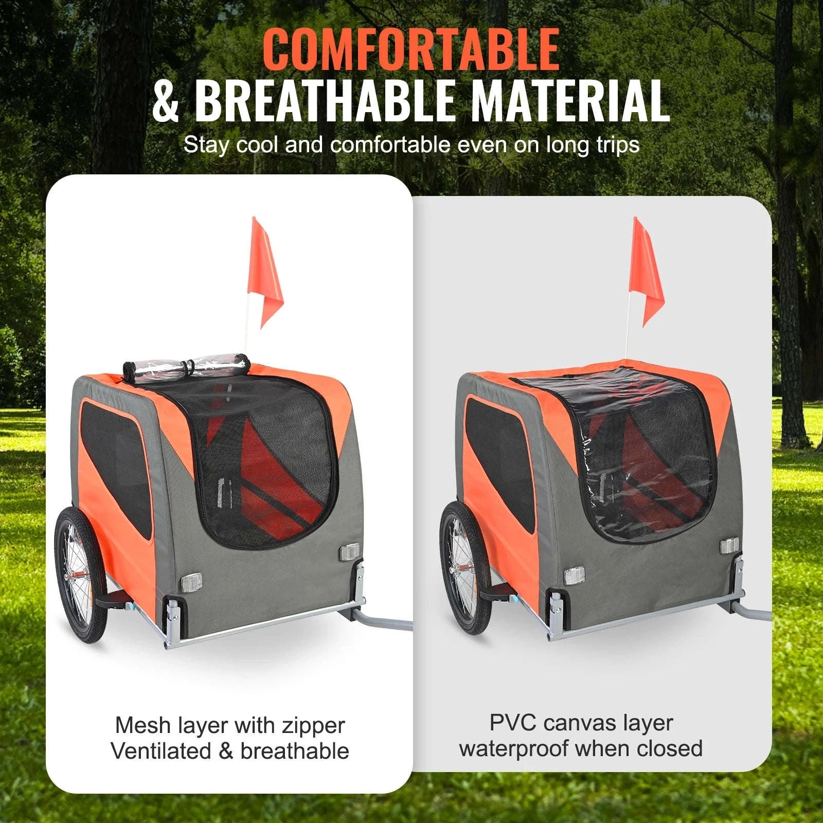 SucceBuy 66lbs Pet Cart Bicycle Carrier Dog Bike Trailer with Folding Frame & Wheels Reflectors Flag for Dogs Accessories-66 lbs / United States