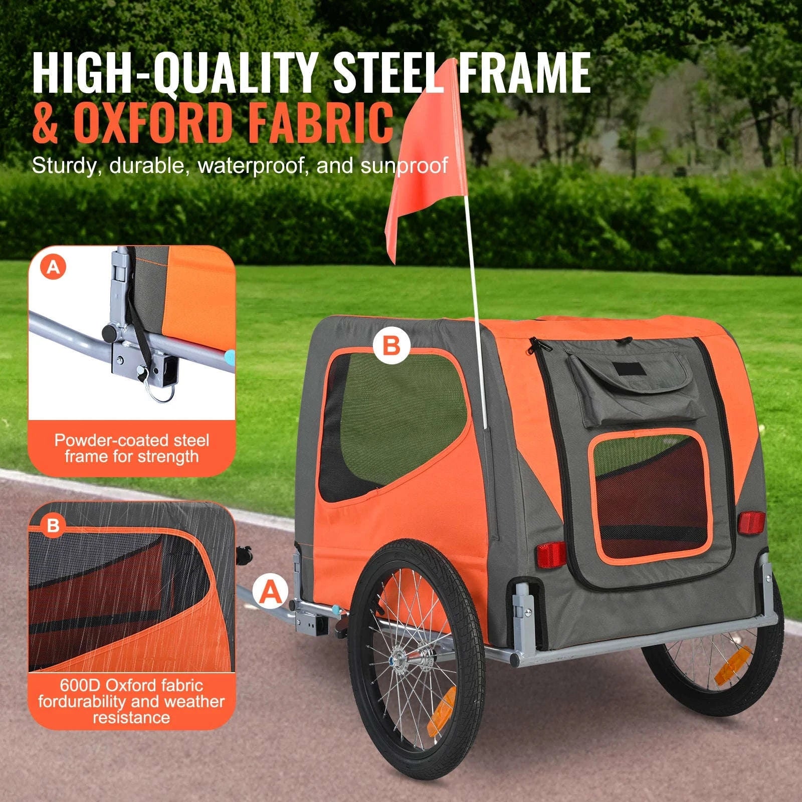 SucceBuy 66lbs Pet Cart Bicycle Carrier Dog Bike Trailer with Folding Frame & Wheels Reflectors Flag for Dogs Accessories-66 lbs / United States