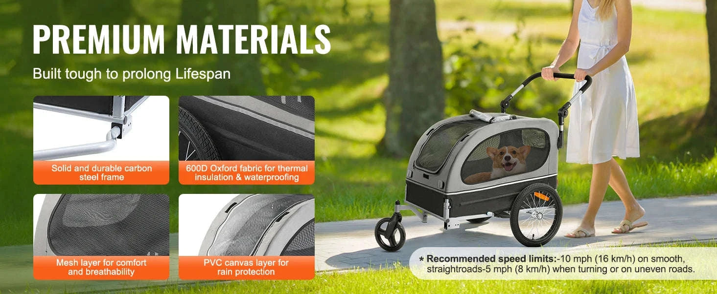 SucceBuy 88lbs 2-in-1 Pet Stroller Cart Dog Bike Trailer with Wheels Reflectors Easy Folding Cart Frame Bicycle Coupler Carrier-88lbs / United States