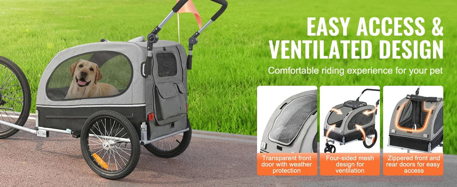 SucceBuy 88lbs 2-in-1 Pet Stroller Cart Dog Bike Trailer with Wheels Reflectors Easy Folding Cart Frame Bicycle Coupler Carrier-88lbs / United States