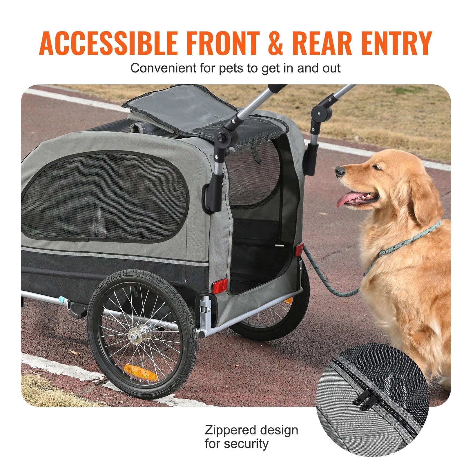 SucceBuy 88lbs 2-in-1 Pet Stroller Cart Dog Bike Trailer with Wheels Reflectors Easy Folding Cart Frame Bicycle Coupler Carrier-88lbs / United States