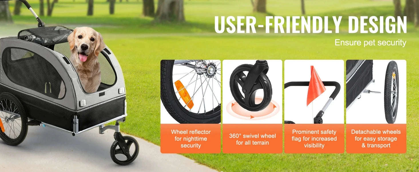 SucceBuy 88lbs 2-in-1 Pet Stroller Cart Dog Bike Trailer with Wheels Reflectors Easy Folding Cart Frame Bicycle Coupler Carrier-88lbs / United States