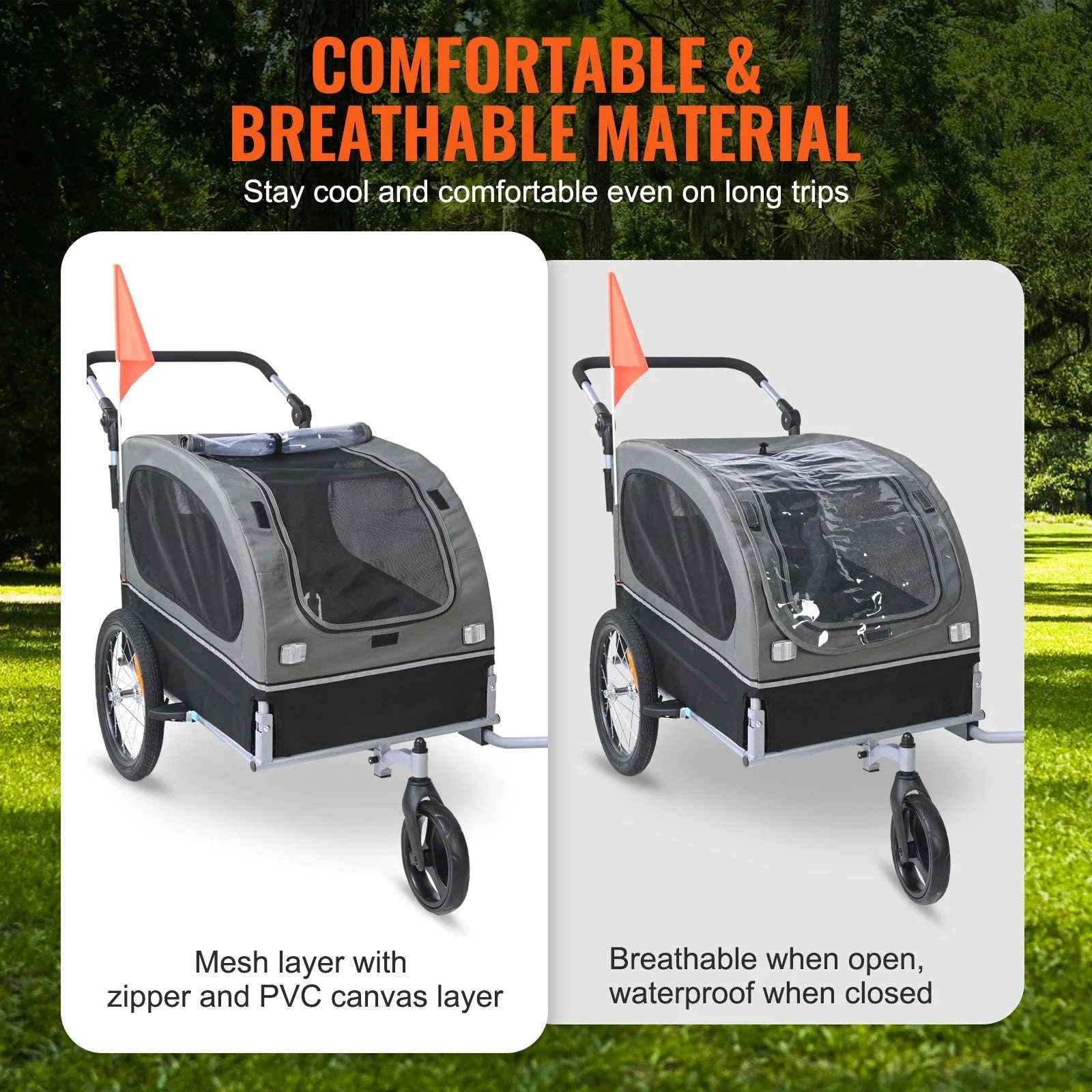 SucceBuy 88lbs 2-in-1 Pet Stroller Cart Dog Bike Trailer with Wheels Reflectors Easy Folding Cart Frame Bicycle Coupler Carrier-88lbs / United States