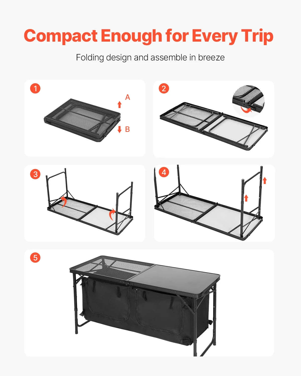 SucceBuy Camping Kitchen Table Outdoor Cooking Table Aluminum Lightweight Portable Cook Station for BBQ Party Picnic RV Travel-Black / United States