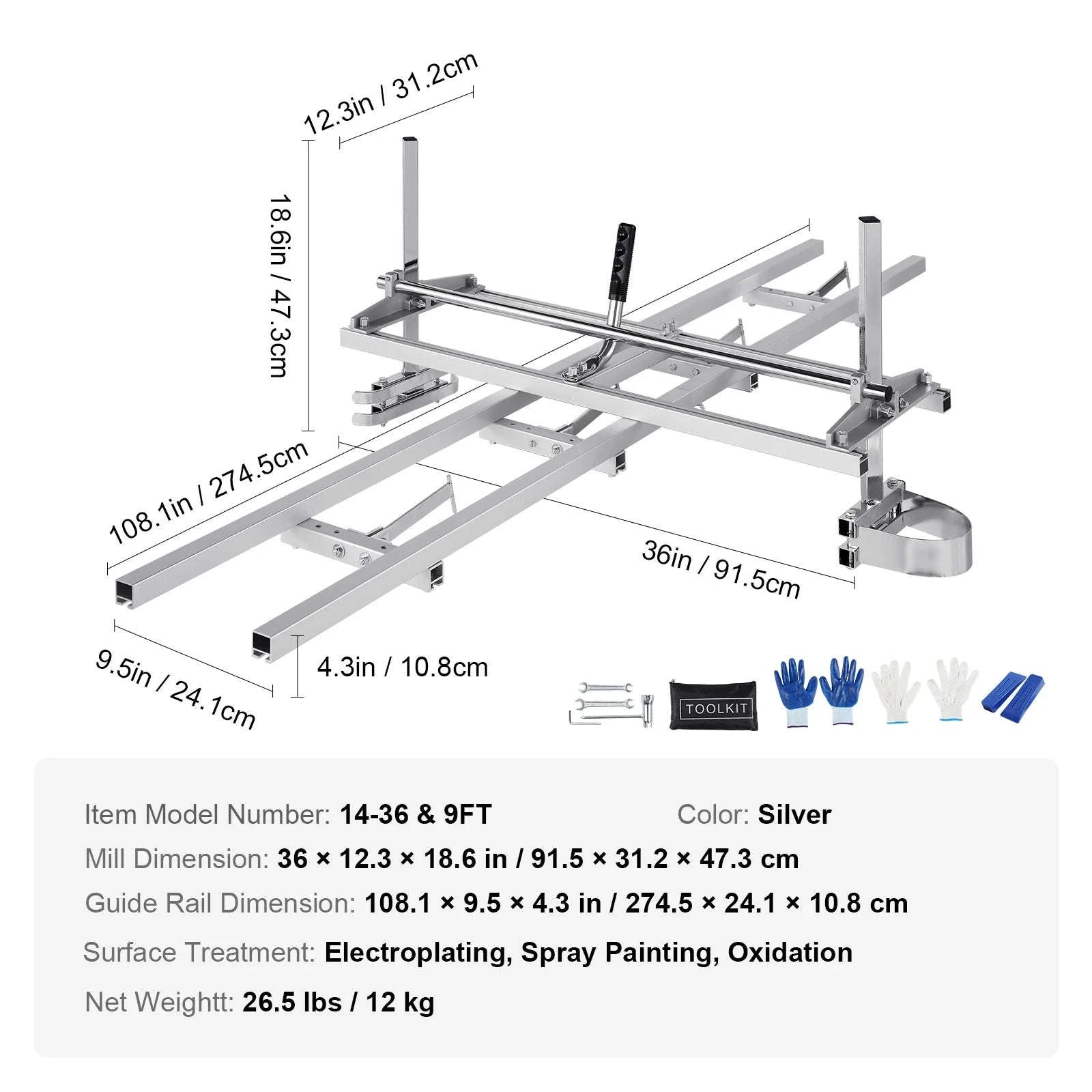 SucceBuy Chainsaw Mill Planking Milling 14-36 Inch Guide Bar Wood Lumber Cutting Portable Sawmill Aluminum Steel Chain Saw Mill-14-36in / spain