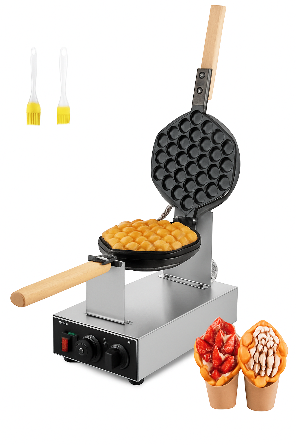 Kommerciel boblende vaffeljern 1400W non-stick rustfrit stål med 180° roterende plader