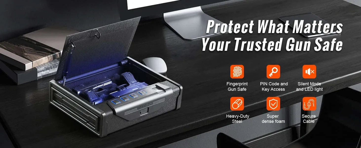 SucceBuy Gun Safe Q235 Steel Pistol Safe with 3-Way Quick Access Gun Case Gun Box Advanced Biometric Technology Travel Gun Safe-1 Pistols Slip / United States