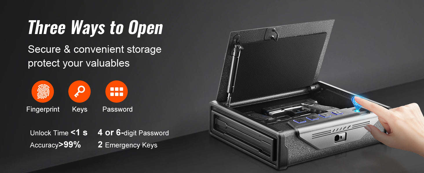SucceBuy Gun Safe Q235 Steel Pistol Safe with 3-Way Quick Access Gun Case Gun Box Advanced Biometric Technology Travel Gun Safe-1 Pistols Slip / United States