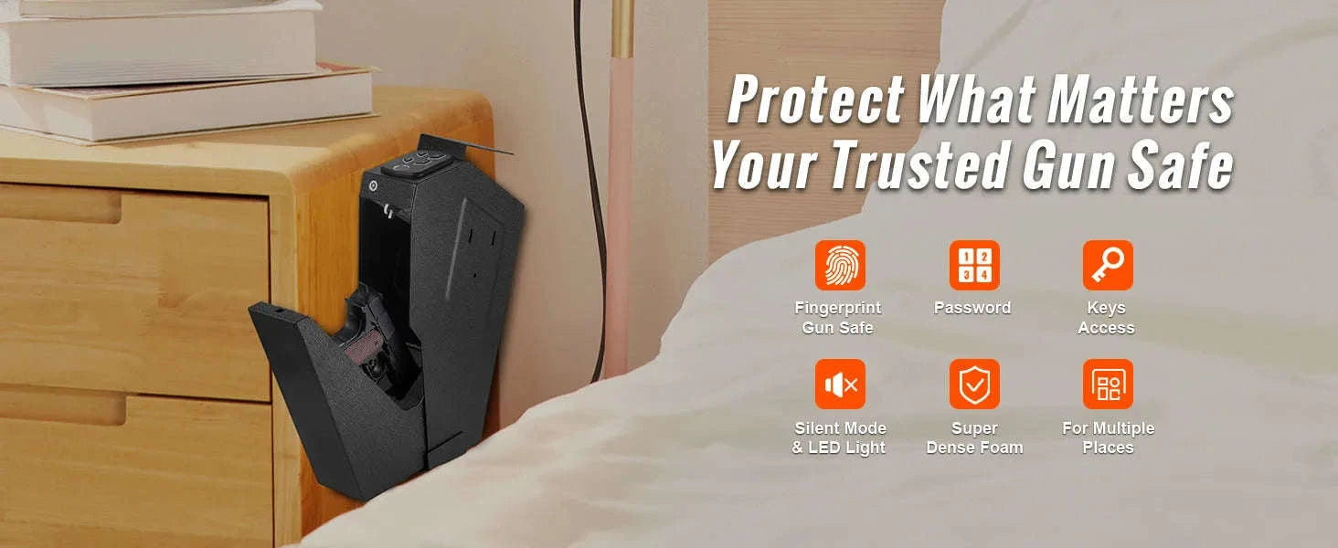 SucceBuy Gun Safe Q235 Steel Pistol Safe with 3-Way Quick Access Gun Case Gun Box Advanced Biometric Technology Travel Gun Safe-1 Pistols Slip / United States