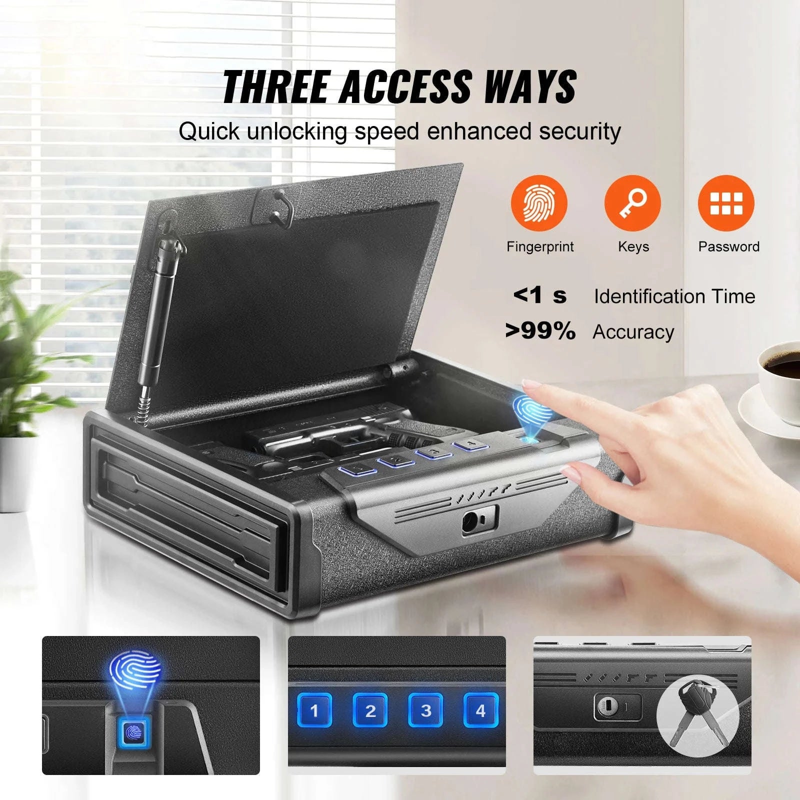 SucceBuy Gun Safe Q235 Steel Pistol Safe with 3-Way Quick Access Gun Case Gun Box Advanced Biometric Technology Travel Gun Safe-1 Pistols Slip / United States