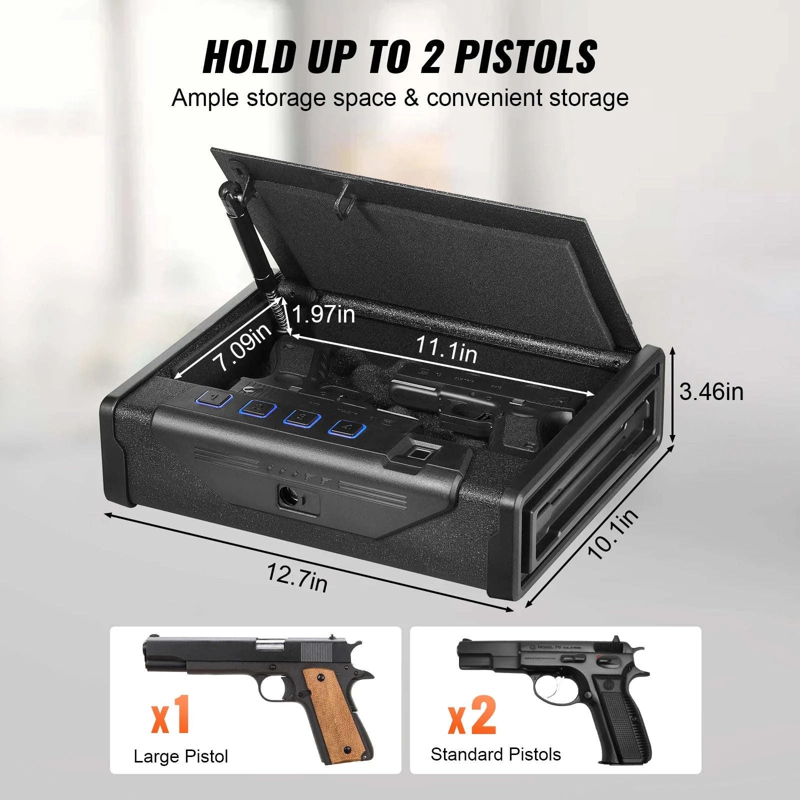 SucceBuy Gun Safe Q235 Steel Pistol Safe with 3-Way Quick Access Gun Case Gun Box Advanced Biometric Technology Travel Gun Safe-1 Pistols Slip / United States