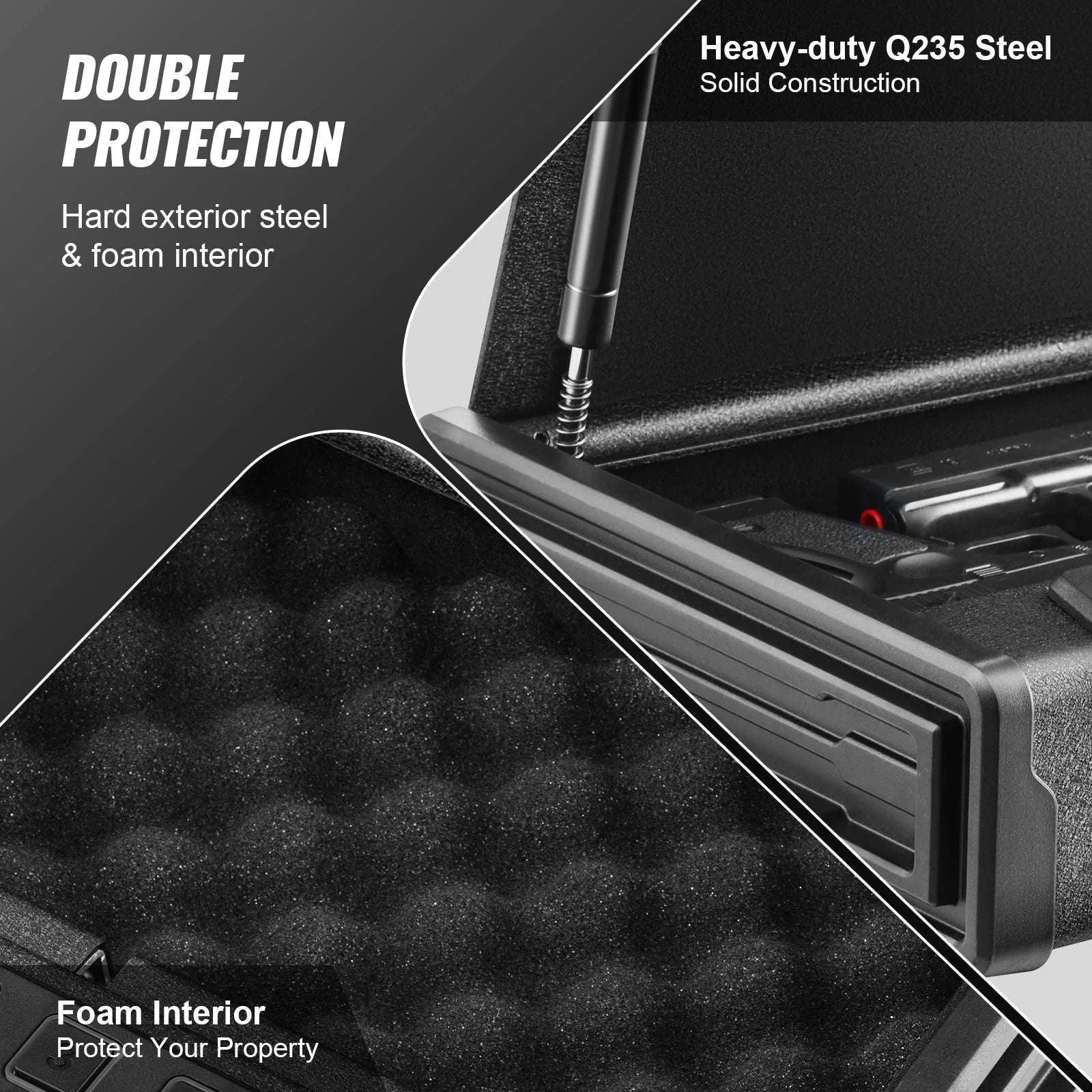 SucceBuy Gun Safe Q235 Steel Pistol Safe with 3-Way Quick Access Gun Case Gun Box Advanced Biometric Technology Travel Gun Safe-1 Pistols Slip / United States