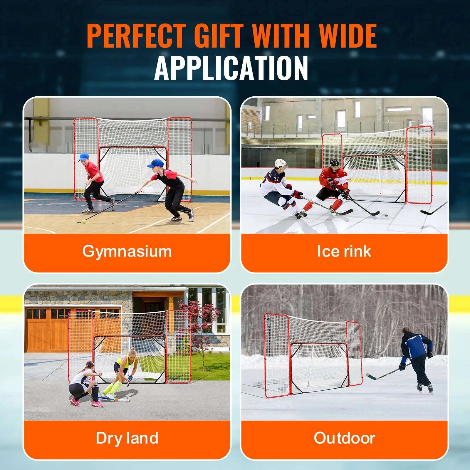 SucceBuy Hockey Goal with Backstop Targets Street Steel Hockey Net 72" Pro Portable Indoor Outdoor Hockey Goal with Net-72inch heigh / spain