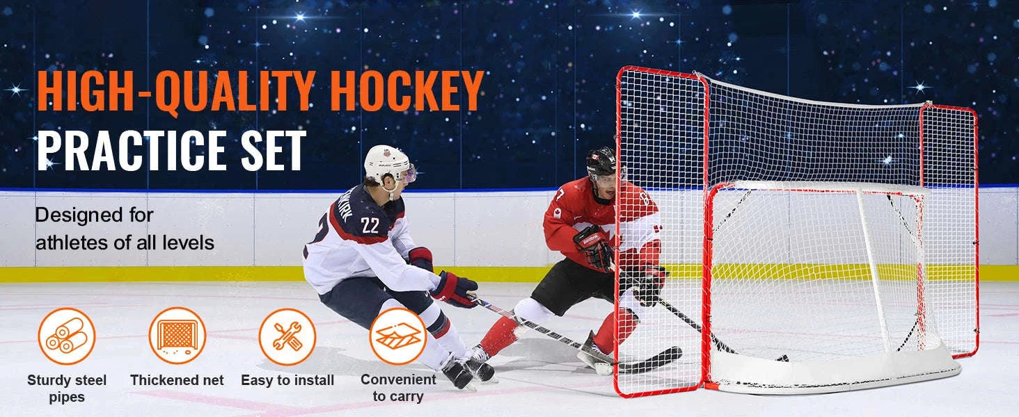 SucceBuy Hockey Goal with Backstop Targets Street Steel Hockey Net 72" Pro Portable Indoor Outdoor Hockey Goal with Net-72inch heigh / spain