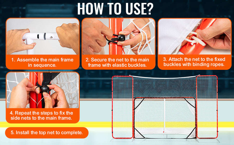 SucceBuy Hockey Goal with Backstop Targets Street Steel Hockey Net 72" Pro Portable Indoor Outdoor Hockey Goal with Net-72inch heigh / spain