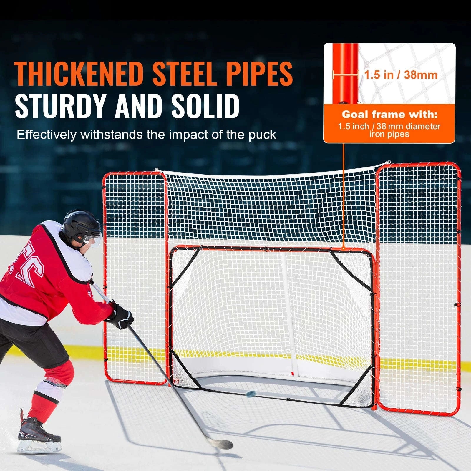 SucceBuy Hockey Goal with Backstop Targets Street Steel Hockey Net 72" Pro Portable Indoor Outdoor Hockey Goal with Net-72inch heigh / spain